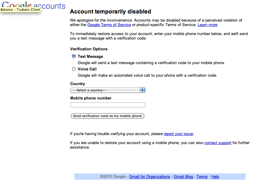 Google Account Temporarily Disabled