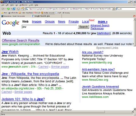 Google search for 'jew'