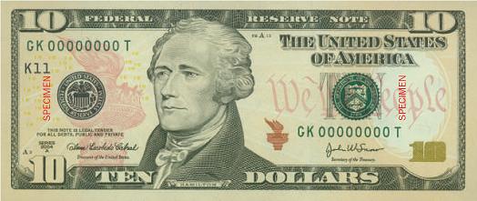 New $10 bill front